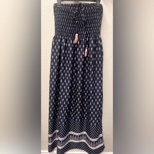 Blue, White and Pink Smocked A-Line Maxi Dress